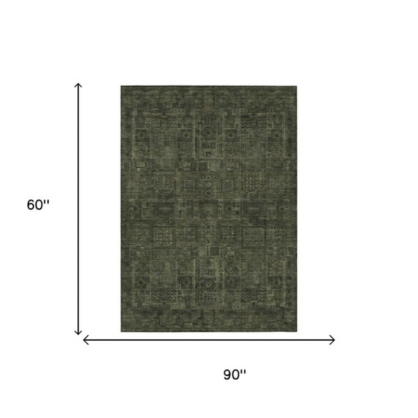 5x8 Olive Oriental Polyester Area Rug Washable Stain Resistant Indoor Outdoor Use