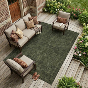 10 X 14 Oriental Olive Area Rug Washable Polyester Stain Resistant Indoor Outdoor