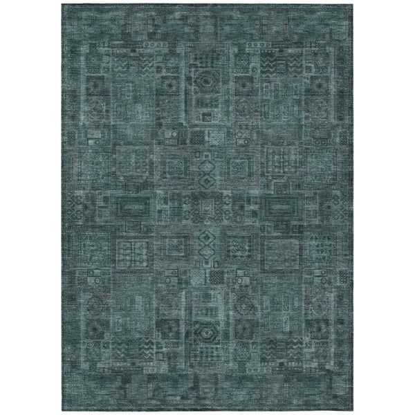 HomeRoots 8x10 Teal Graphite Oriental Polyester Area Rug Washable Stain Resistant Indoor Outdoor 742178