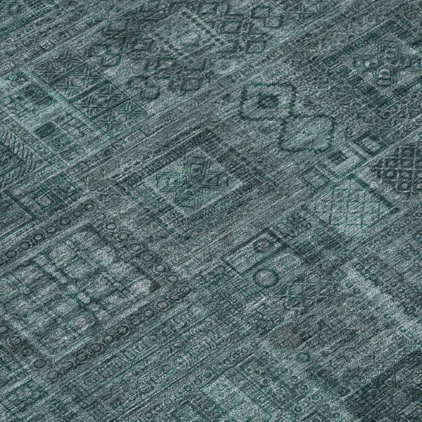 9 X 12 Teal Graphite Oriental Polyester Area Rug Stain Resistant Indoor Outdoor