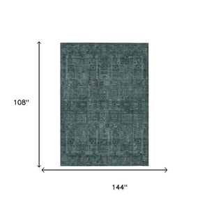 9 X 12 Teal Graphite Oriental Polyester Area Rug Stain Resistant Indoor Outdoor