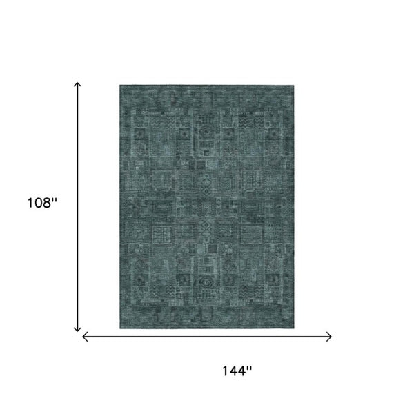 9 X 12 Teal Graphite Oriental Polyester Area Rug Stain Resistant Indoor Outdoor