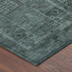 HomeRoots 10 X 14 Teal Graphite Oriental Polyester Area Rug Washable for Patio or Living Room 742180