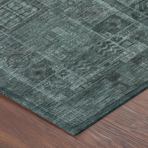 HomeRoots 10 X 14 Teal Graphite Oriental Polyester Area Rug Washable for Patio or Living Room 742180
