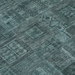 10 X 14 Teal Graphite Oriental Polyester Area Rug Washable for Patio or Living Room