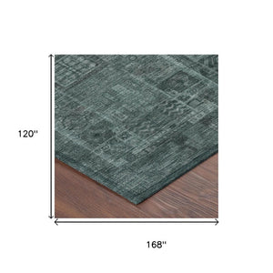 10 X 14 Teal Graphite Oriental Polyester Area Rug Washable for Patio or Living Room
