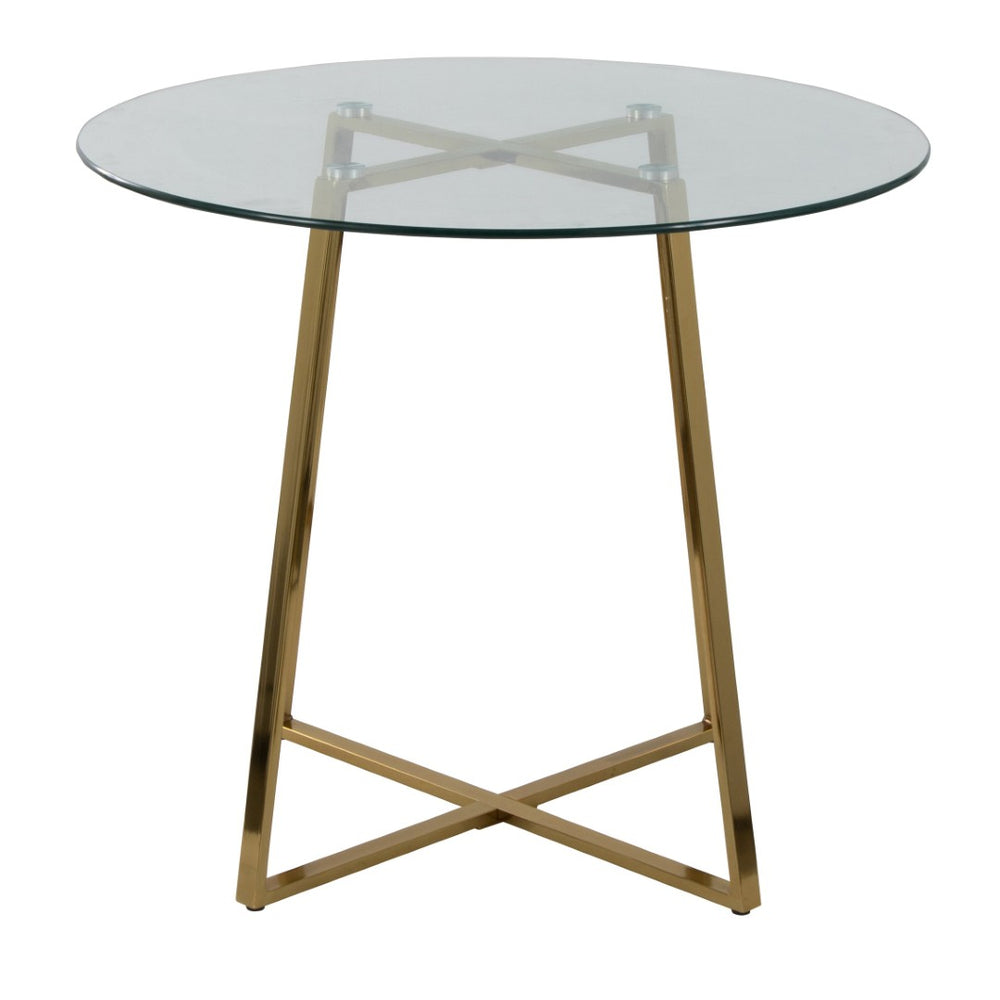 English Elm Dinette Round Tempered Glass Top Table with Gold Legs for Compact Dining Spaces B202S02139