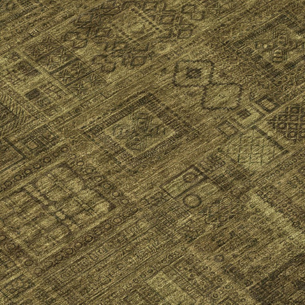 8 Ft Round Oriental Polyester Area Rug Walnut Gold Washable Indoor Outdoor