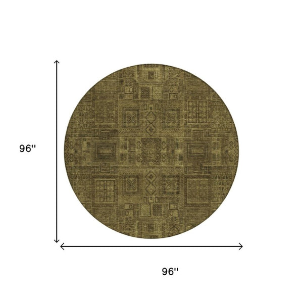 8 Ft Round Oriental Polyester Area Rug Walnut Gold Washable Indoor Outdoor