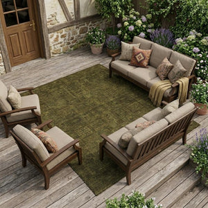 8x10 Oriental Polyester Area Rug Washable Stain Resistant Indoor Outdoor Walnut Gold