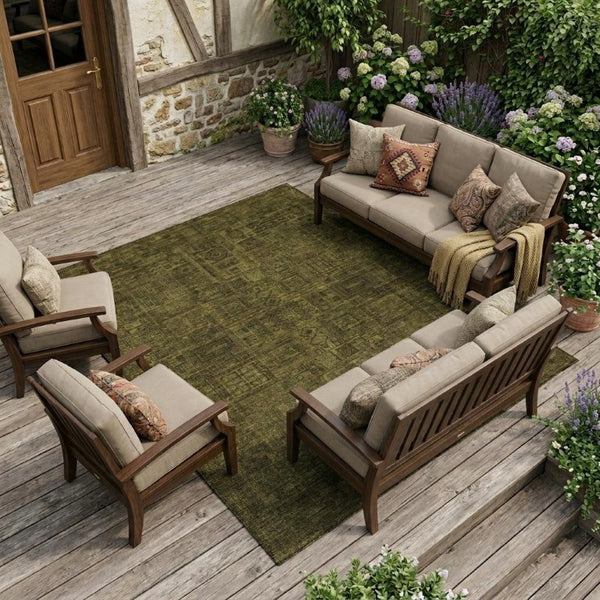 8x10 Oriental Polyester Area Rug Washable Stain Resistant Indoor Outdoor Walnut Gold