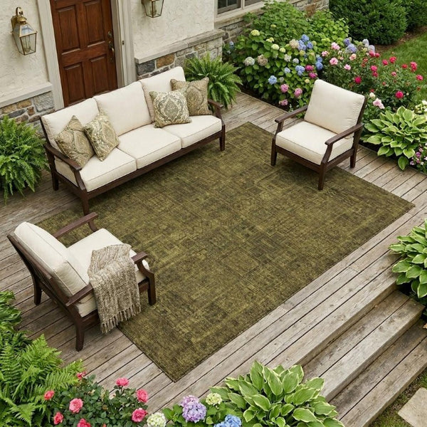 9 X 12 Walnut Gold Oriental Polyester Area Rug for Indoor Outdoor Living Spaces