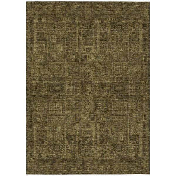 HomeRoots 9 X 12 Walnut Gold Oriental Polyester Area Rug for Indoor Outdoor Living Spaces 742185