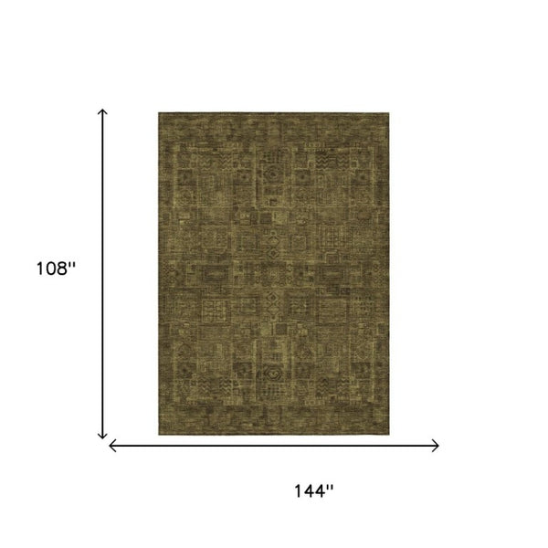 9 X 12 Walnut Gold Oriental Polyester Area Rug for Indoor Outdoor Living Spaces
