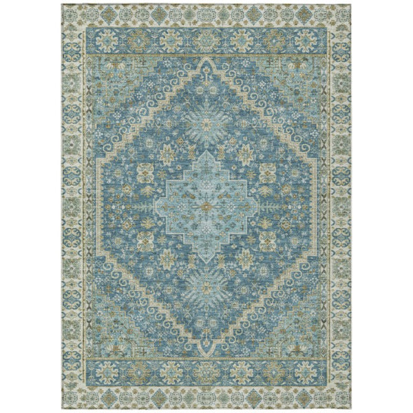 HomeRoots 8 X 10 Aqua Teal Polyester Oriental Rug Stain Resistant Indoor Outdoor Living 742190