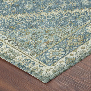 8 X 10 Aqua Teal Polyester Oriental Rug Stain Resistant Indoor Outdoor Living