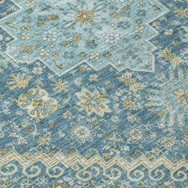 9x12 Aqua Teal Oriental Polyester Area Rug Washable Stain Resistant Indoor Outdoor