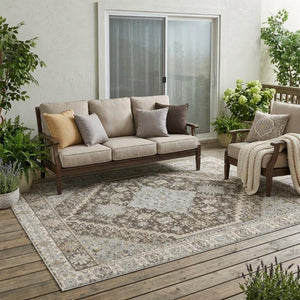 5x8 Oriental Polyester Area Rug Stain Resistant Indoor Outdoor Brown Silver