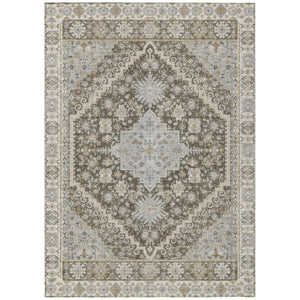 HomeRoots 5x8 Oriental Polyester Area Rug Stain Resistant Indoor Outdoor Brown Silver 742194