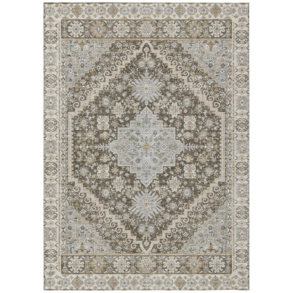 HomeRoots 5x8 Oriental Polyester Area Rug Stain Resistant Indoor Outdoor Brown Silver 742194