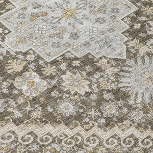 5x8 Oriental Polyester Area Rug Stain Resistant Indoor Outdoor Brown Silver