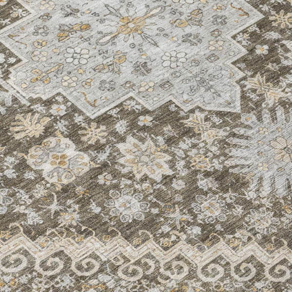 5x8 Oriental Polyester Area Rug Stain Resistant Indoor Outdoor Brown Silver