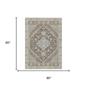 5x8 Oriental Polyester Area Rug Stain Resistant Indoor Outdoor Brown Silver