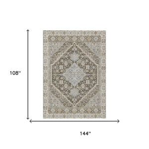 9x12 Oriental Polyester Area Rug Washable Stain Resistant Indoor Outdoor Brown
