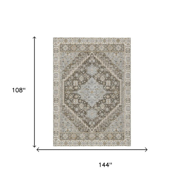 9x12 Oriental Polyester Area Rug Washable Stain Resistant Indoor Outdoor Brown