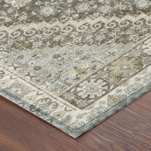 10 X 14 Oriental Polyester Area Rug Washable Indoor Outdoor Brown Silver Pattern