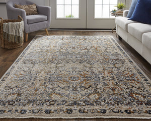 Feizy Rugs Kaia Luxurious Low Pile Area Rug - Soft, Durable Damask Design In Neutral Tones For High Traffic Areas Tan,Blue,Orange Polypropylene,Viscose,Polyester Kai39gnfblumltb00