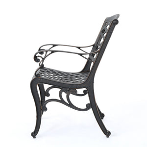 English Elm Phoenix Cast Aluminum Outdoor Dining Arm Chairs Ornate Lattice Scroll Garden Set Copper 54589.00SHNCOP