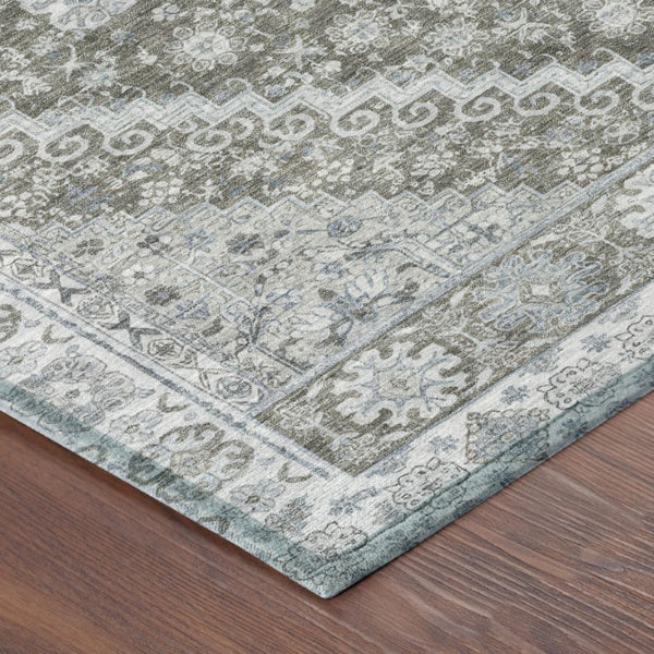 8 Ft Round Oriental Polyester Area Rug Stain Resistant for Indoor Outdoor Spaces