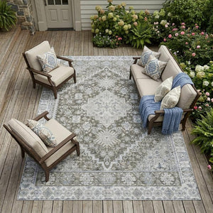 8x10 Oriental Polyester Area Rug Stain Resistant Indoor Outdoor Chocolate Brown