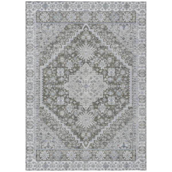 HomeRoots 8x10 Oriental Polyester Area Rug Stain Resistant Indoor Outdoor Chocolate Brown 742202