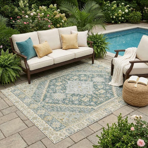 5 X 8 Oriental Polyester Area Rug Stain Resistant for Indoor Outdoor Spaces