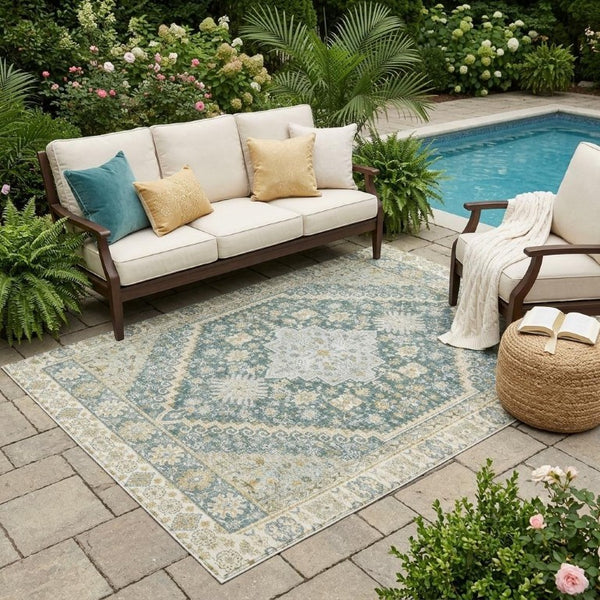 5 X 8 Oriental Polyester Area Rug Stain Resistant for Indoor Outdoor Spaces