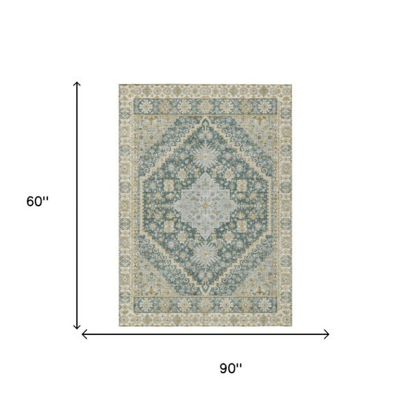 5 X 8 Oriental Polyester Area Rug Stain Resistant for Indoor Outdoor Spaces