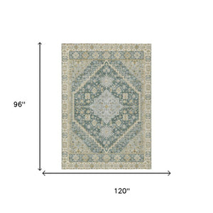 8 X 10 Oriental Fern Green Polyester Area Rug Stain Resistant Indoor Outdoor Use