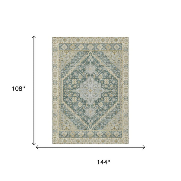 9 X 12 Oriental Fern Green Polyester Area Rug Stain Resistant Indoor Outdoor Use