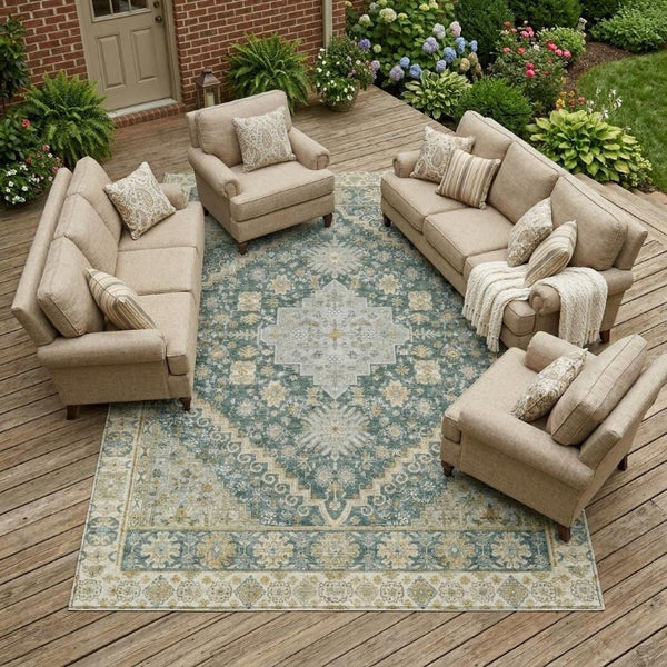 10 X 14 Oriental Polyester Area Rug Stain Resistant Washable for Patio or Living Room