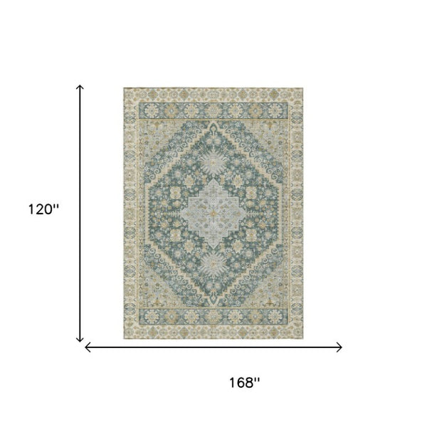 10 X 14 Oriental Polyester Area Rug Stain Resistant Washable for Patio or Living Room