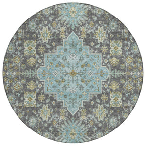 HomeRoots 8 Foot Round Oriental Geometric Polyester Area Rug for Indoor Outdoor High Traffic Use 742213