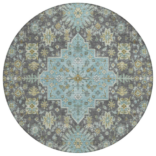 HomeRoots 8 Foot Round Oriental Geometric Polyester Area Rug for Indoor Outdoor High Traffic Use 742213