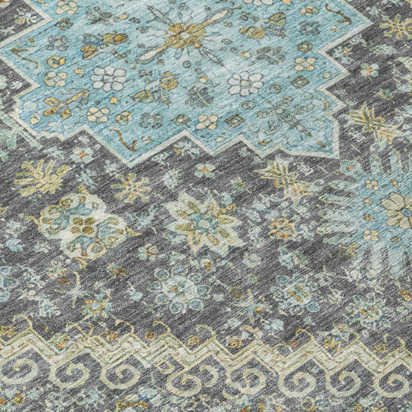 8 Foot Round Oriental Geometric Polyester Area Rug for Indoor Outdoor High Traffic Use