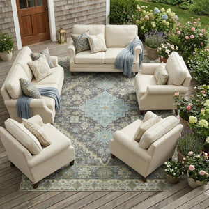 10 X 14 Oriental Polyester Area Rug Washable Indoor Outdoor for Patio or Living Room