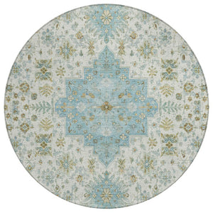 HomeRoots 8 Ft Round Oriental Polyester Rug Stain Resistant for Indoor Outdoor Use 742219