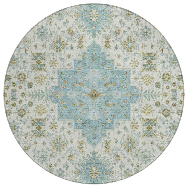 HomeRoots 8 Ft Round Oriental Polyester Rug Stain Resistant for Indoor Outdoor Use 742219