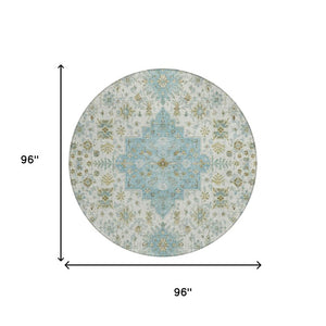8 Ft Round Oriental Polyester Rug Stain Resistant for Indoor Outdoor Use