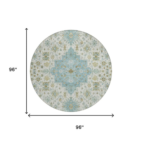 8 Ft Round Oriental Polyester Rug Stain Resistant for Indoor Outdoor Use